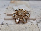 Large Vintage Enamel Flower Gold Clear Rhinestone Crystal Brooch Pin 2 2   