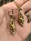 Rare 19th Century 1874 Victorian Antique Etruscan Gold Tone Screw Back Earrings