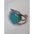 Vintage Navajo Sterling Green Turquoise Cuff Bracelet Pendant Set 66g Heavy Leaf