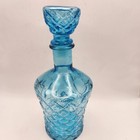 Vintage Early 1900 s Blue Glass Bottle With Stopper - Made In Taiwan