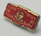 Vintage Victorian Scene Mirror Lipstick Holder Gold Tone   Red Enamel