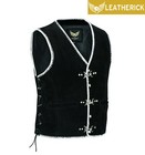 Mens Motorcycle Biker Black Suede Leather Vest Waistcoat Spanish Braid   Clasps