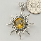 925 Sterling Silver Faceted Round   Circle Yellow Citrine Sun Pendant