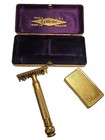 Vintage Gold Tone Gillette Razor And Case Quilted Top Shaving Antique