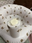 Inflatable Infant Baby Bath Seat Sofa Chair  White beige Bear Print  Cup Holder