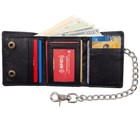 Genuine Leather Men Biker Long Chain Trifold Black Wallet With Rfid Blocking