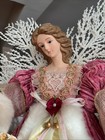 Christmas Angel Tree Topper 17    Pink Rose And Gold Velvet Gown Porcelain Face