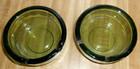 2 Vintage Mcm Green Glass Ashtrays Euc 3 5  Round  Thick  Heavy  2 Slots