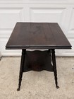19c American Tiger Oak Victorian Side Table With Claw Feet And Glass Ball Feet
