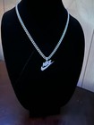 Silver Nike Swoosh Pendant Necklace  - Silver Plated - 5mm Cuban - 22  Chain