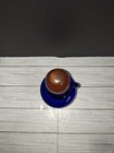 Vintage Ship Building Plans Nautical Rum Decanter Cobalt Blue Glass Wooden Top