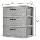 Sterilite 3 Drawer Wide Storage Tower  Plastic Weave Home Organizer  Cement
