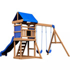 Kids Outdoor Wood Playground Swing Play Set W  Clubhouse Slide Rock Wall Ladder