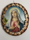Vintage Immaculate Heart Of Mary Convex Glass In Shell Frame