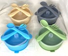 4 - Potchen Silicone Suction Bowls With Lids   Spoon fork Sets Food Grade