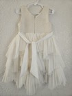 American Princess Girls Ivory Tutu Dress Sz 4 Sleeveless Tulle Bow Rhinestone