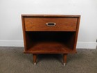 Vtg  60s Walnut Nightstand Bookcase Wet Bar Formica Top Cone Legs Side Table Mcm