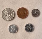 Vintage 1980s Cyprus Republic Coins - 5 Piece Set - 100  25 And 5 Mils     Cent
