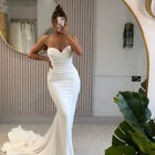 Mermaid Wedding Dresses Satin With Train Sleeveless Sweetheart White Bridal Gown