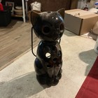 Dark Colored Cat-tea Light Holder- Unique Dk Brown Cat W  Hanging Wire Halloween
