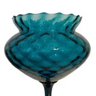 Vintage Mcm Empoli Teal Blue Optic Glass Stemmed Fluted Vase Compote Bowl 12 