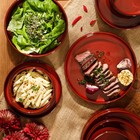 Dinnerware Set 16 Piece Double Bowl Terracotta Reactive Glaze Garnet Red Time