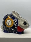 Signed Anatoly Turov Bunny Rabbit Ceramic Hand Painted Art Clock Blue