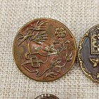 Antique Victorian Brass Picture Buttons Lot Floral Japanned Shank 28-13mm