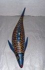 Hand Painted Hand Carved Mexican Folk Art Wooden Wood Fish Colorful Blue Gold