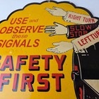 Vintage Shell Gasoline Sign - Safety First Porcelain Gas Pump Plate Sign