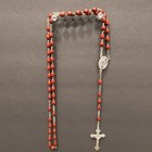 Lourdes Authentic Italy Christian 19  Rosary Wood Bead Metal Crucifix Cross 