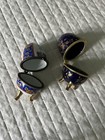 Vintage Lot Of  2  Egg Trinket Boxes Hinged Porcelain Footed Gold Accents Blue