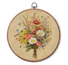 Vintage Flower Round Wall Art Decor  Retro Framed Art  Neutral Tone Flower b