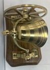 Vintage Brass Hand Crank Wheel Desk Bell Wood Base Nautical Ship Decor
