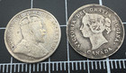 Pair Of Sterling Silver Canada 5 Cents 5c Coins - 1900   1903