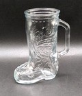 Vintage Cowboy Boot Mug 6  Clear Drinking Glass Mug W handle 12oz Raised Glass
