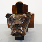 Rare Antique 1900s Carved Boxer bulldog Brush Holder     Dutch german Black Forest