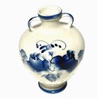 Vintage Russian Gzhel Blue   White Hand Painted Vase Floral Design Ussr Marked