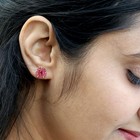 5 87ct Pink Tourmaline Ruby Carved Flower Prong Stud Earrings 14k Yellow Gold