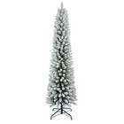 6 Ft Prelit Flocked Pencil Christmas Tree Slim Thin Artificial Xmas Tree W stand