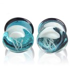 Newzenro Glass Ocean Jellyfish Color Ear Plugs Gauges Tunnel Expanders Stretc   
