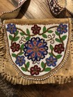 Native American Antique Beaded Both Sides Woodland Ojibwe Flower Hide Purse