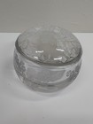 Antique Cut Glass Powder Jar With Lid Etched Flowers Heavy Piece