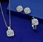 925 Sterling Silver Jewelry Set Cz Crystal Necklace   Earrings   Ring - Women