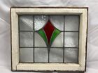 Vtg Green   Red Textured Diamond English Leaded Stained-glass Window 21  X 18 