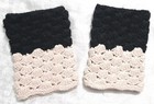 Crochet Reversible Ankle Boot Topper Sock Cuff Two-tone Oatmeal Beige Black Os