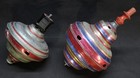 Two Antique Large German Tin Toy Spinning Tops