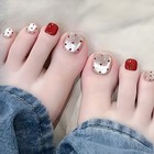 48pcs-short Square Press On Toenails Wine Red Silver Cat Eye Red Dot Fake Nails