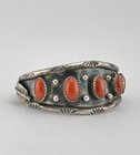 Vtg Navajo Sterling Silver 5 Mediterranean Branch Coral Stamped Cuff Bracelet