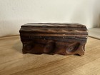 Vintage Thumbprint Hand Carved Wood Box Brutalist Trinket 